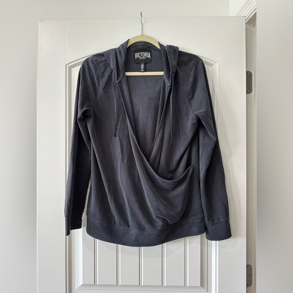 VICTORIA SPORT SLATE OPEN FRONT ATHLEISURE HOODIE